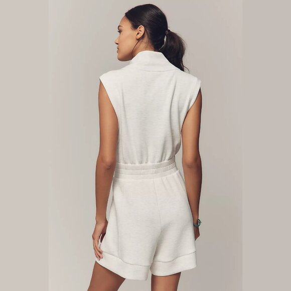 NEW Varley - Size M Women's Linvale Half Zip Romper - Ivory Marl - Picture 3 of 3